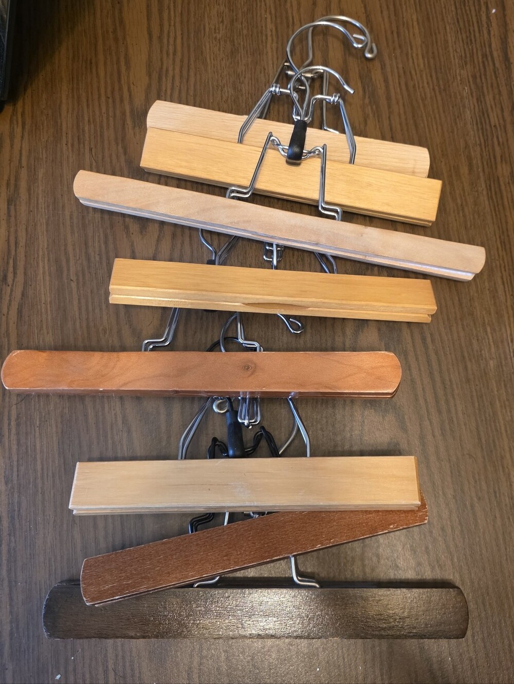 8 Wooden Clip Hangers for Pants and Skirts - Natural Brown Set
